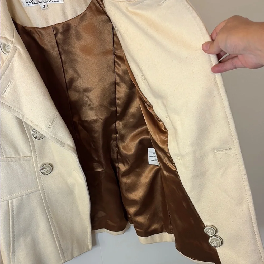 LAST CALL! Calvin Klein Cream Wool Peacoat with Tailored Silhouette - Picture 6 of 14